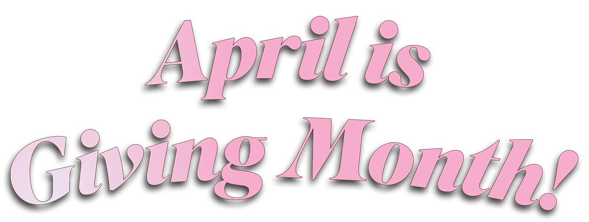 "April is Giving Month" stacked words over an image of SOU campus union in the spring.